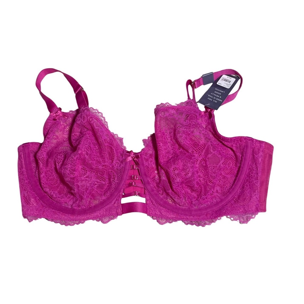 Cacique Seriously Sexy Unlined Balconette Bra Magenta Pink Lace 44DD NEW